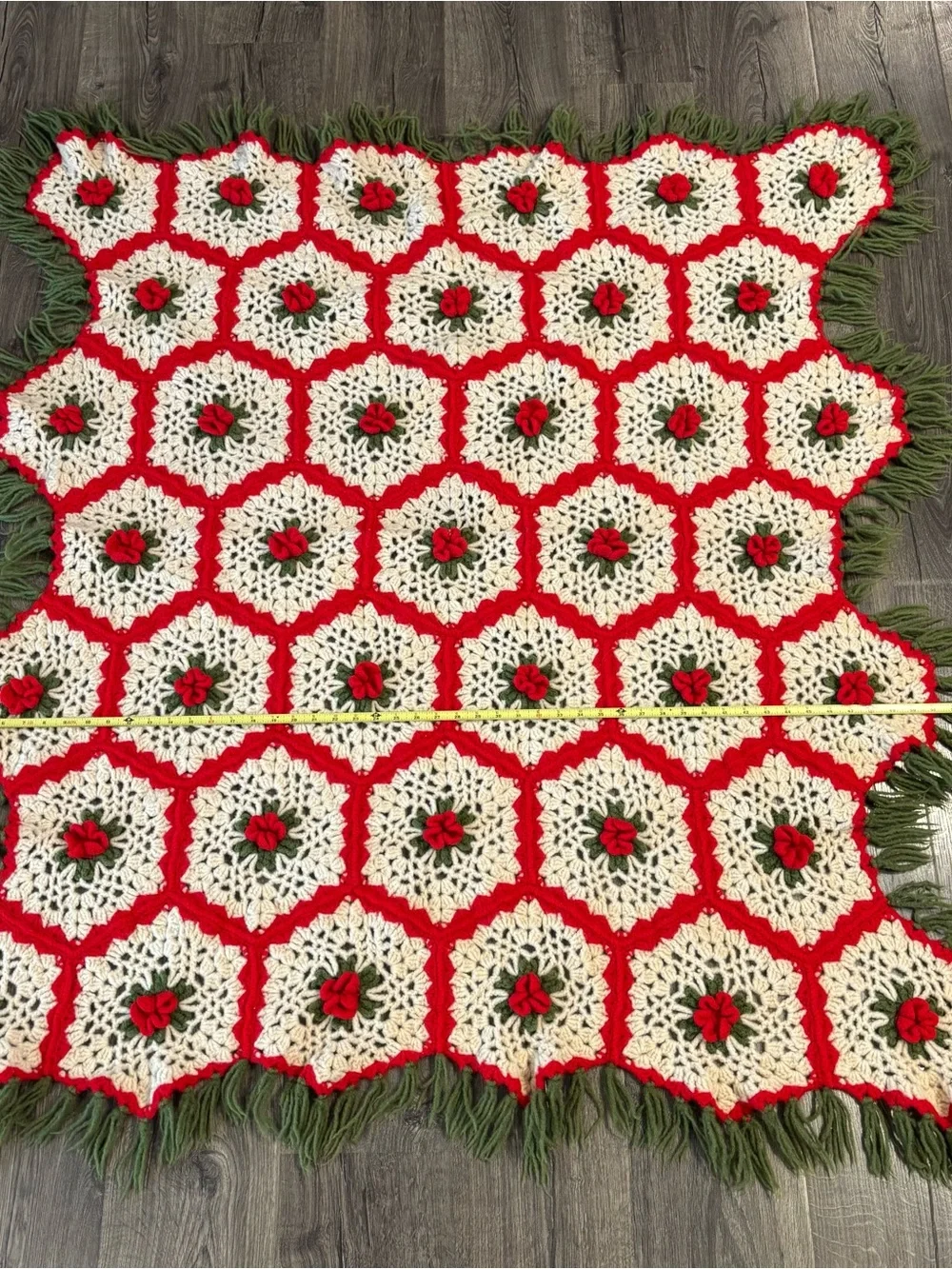 Granny Square Handmade Red, White & Green Holiday Mistletoe? Crochet Throw